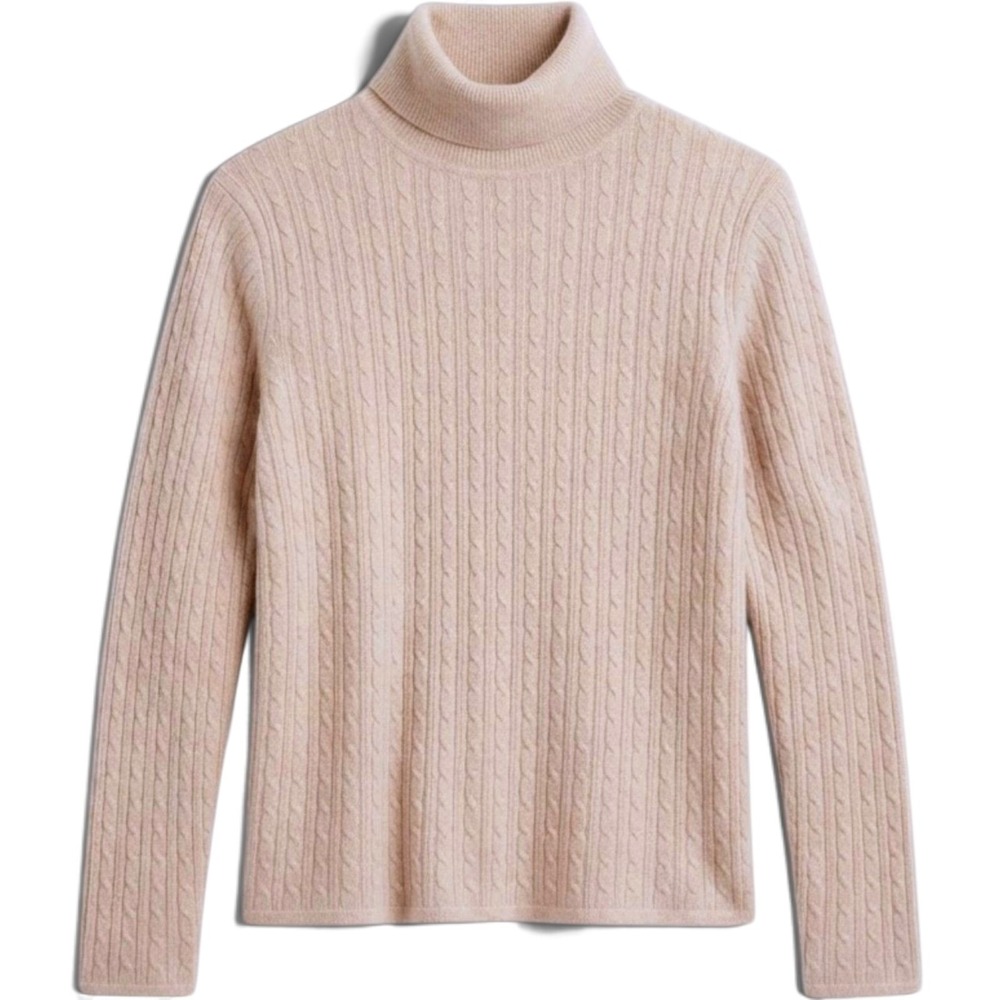 Vintage 90s sweater Womens Large Beige Cashmere Cable Knit Turtleneck Pullover